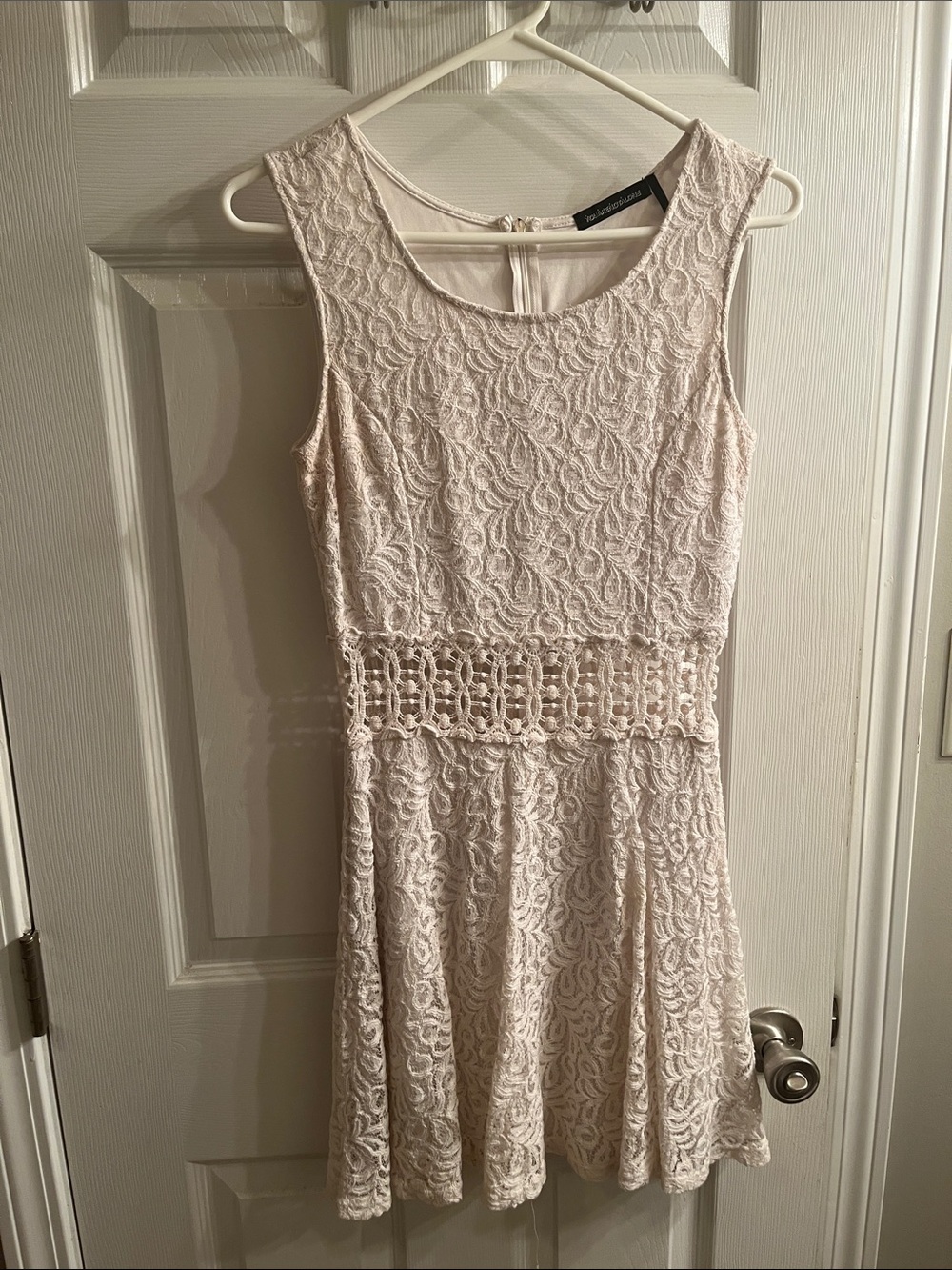 White Lace Skater Dress with Waist Cut Outs